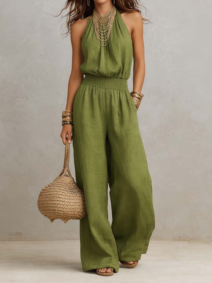 Federica | Tuta con Collo Halter e Pantalone Ampio