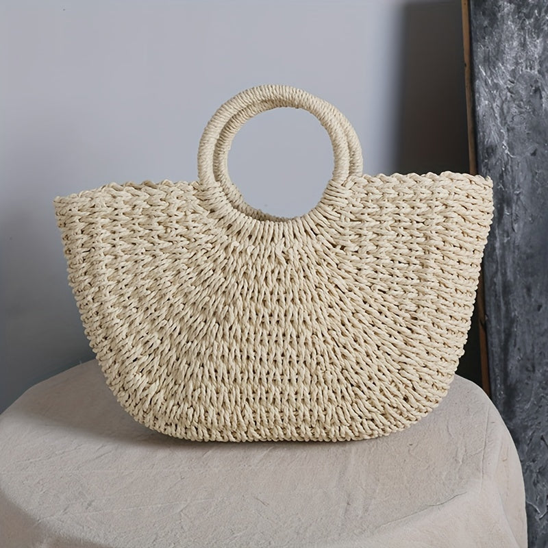 Ottavia | Borsa a Mezzaluna in Paglia Intrecciata Beige Naturale