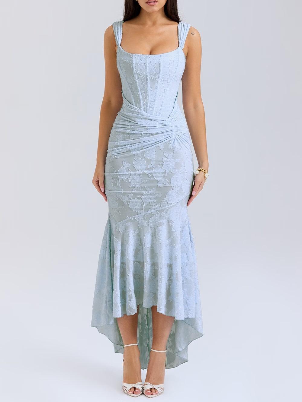 Giulia | Abito maxi floreale blu campanula