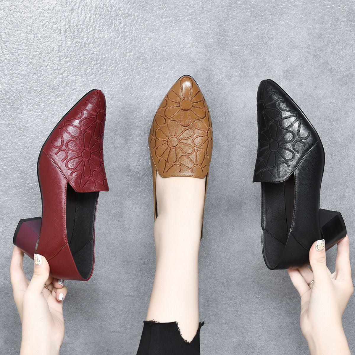 Elodie | Pumps Eleganti in Pelle Morbida con Ricamo