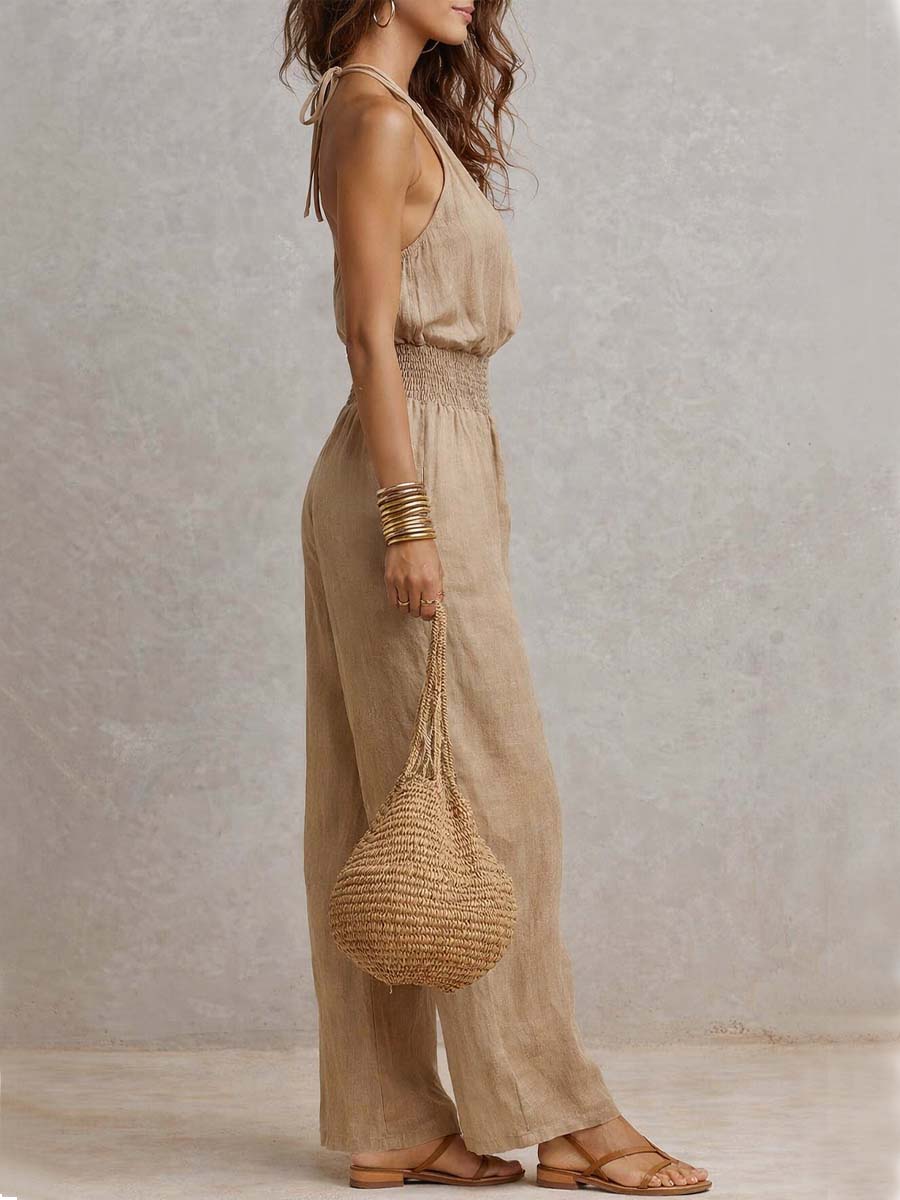 Federica | Tuta con Collo Halter e Pantalone Ampio