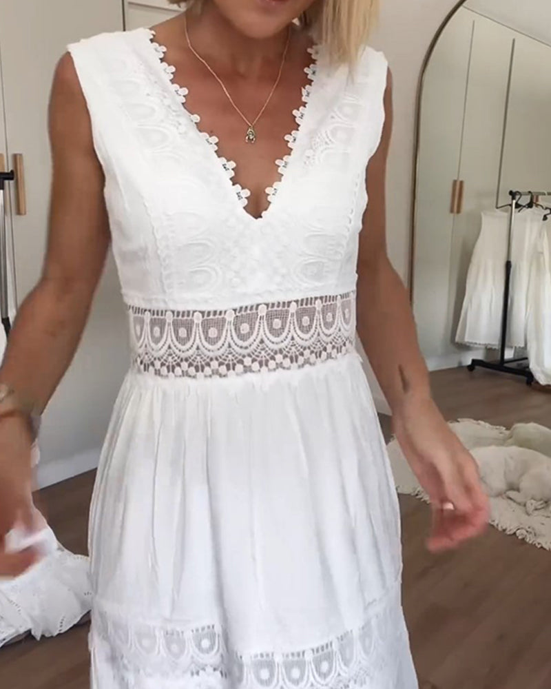 Abito in pizzo senza maniche con scollatura a V