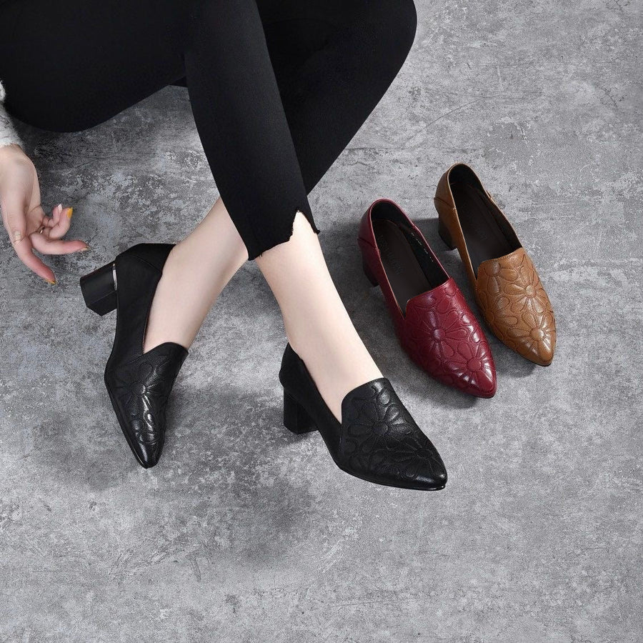 Elodie | Pumps Eleganti in Pelle Morbida con Ricamo