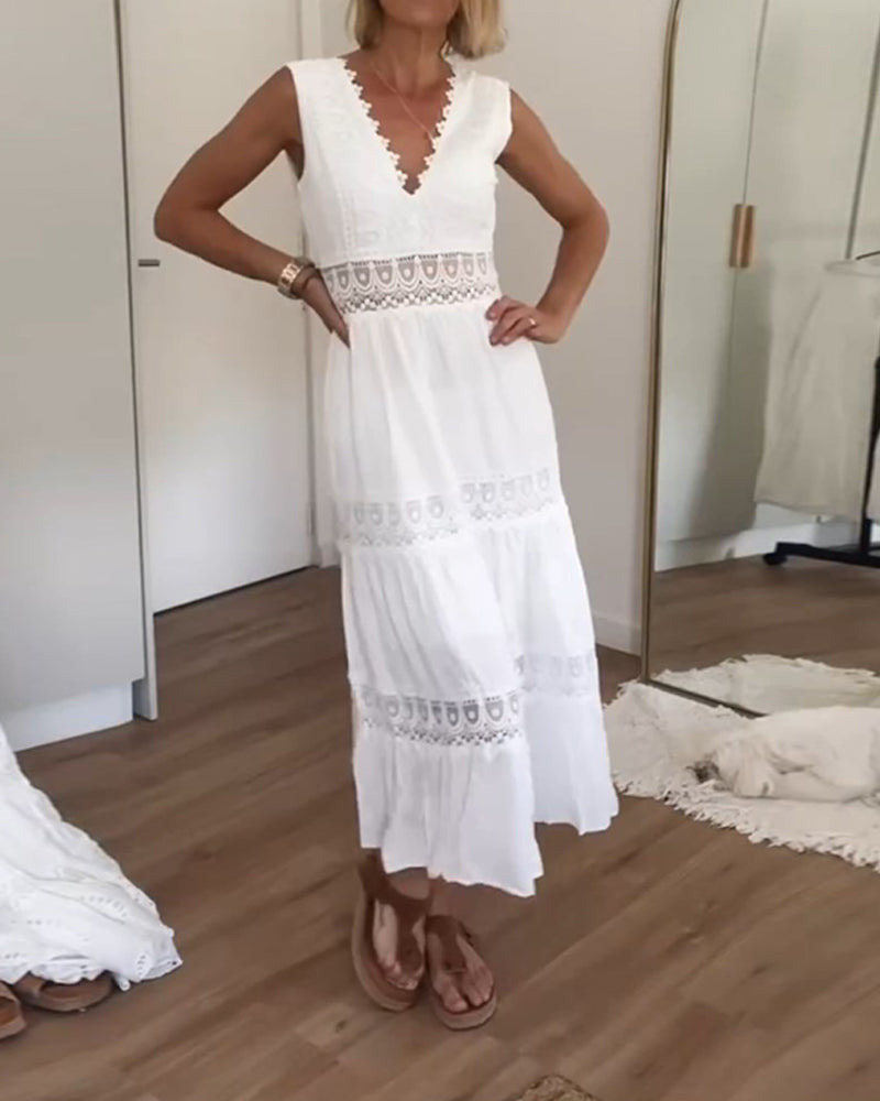 Abito in pizzo senza maniche con scollatura a V