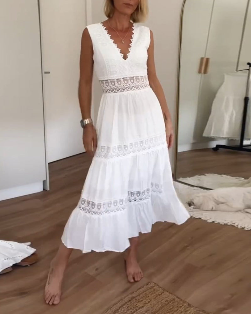 Abito in pizzo senza maniche con scollatura a V