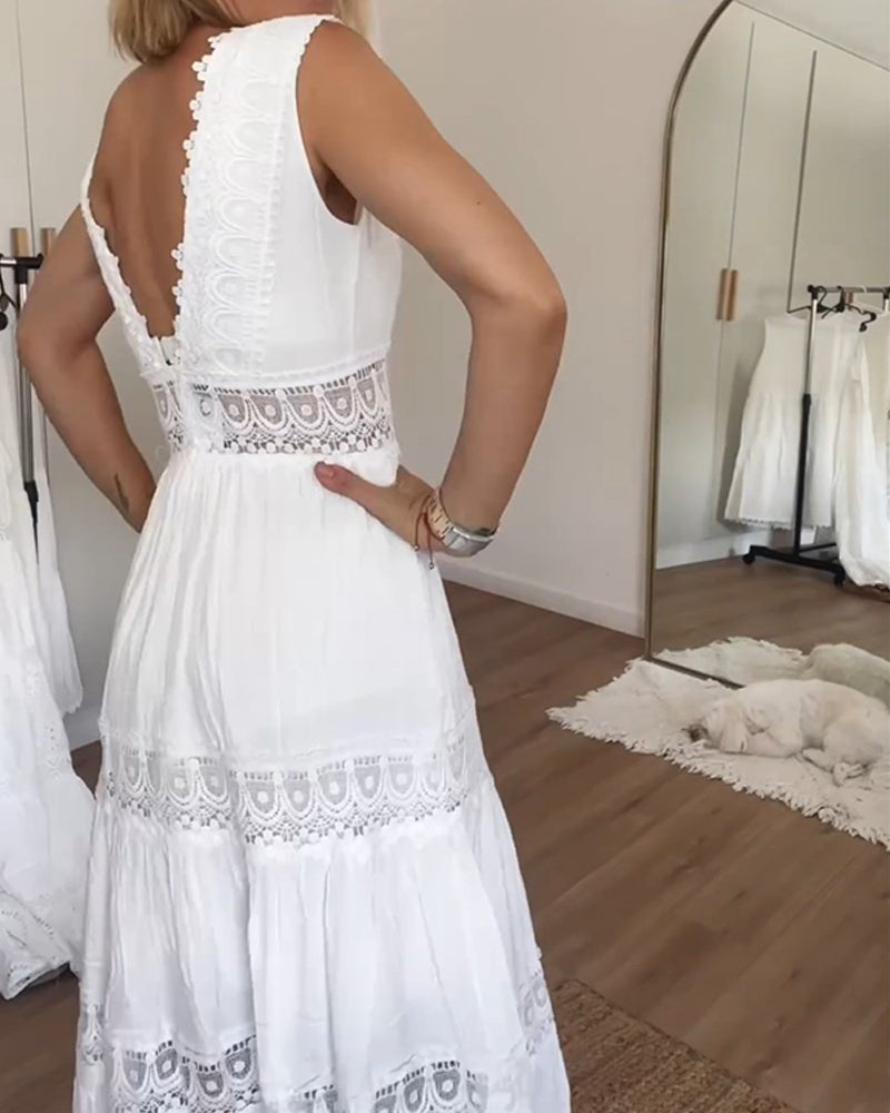 Abito in pizzo senza maniche con scollatura a V