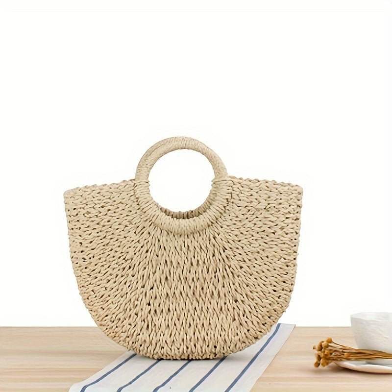 Ottavia | Borsa a Mezzaluna in Paglia Intrecciata Beige Naturale