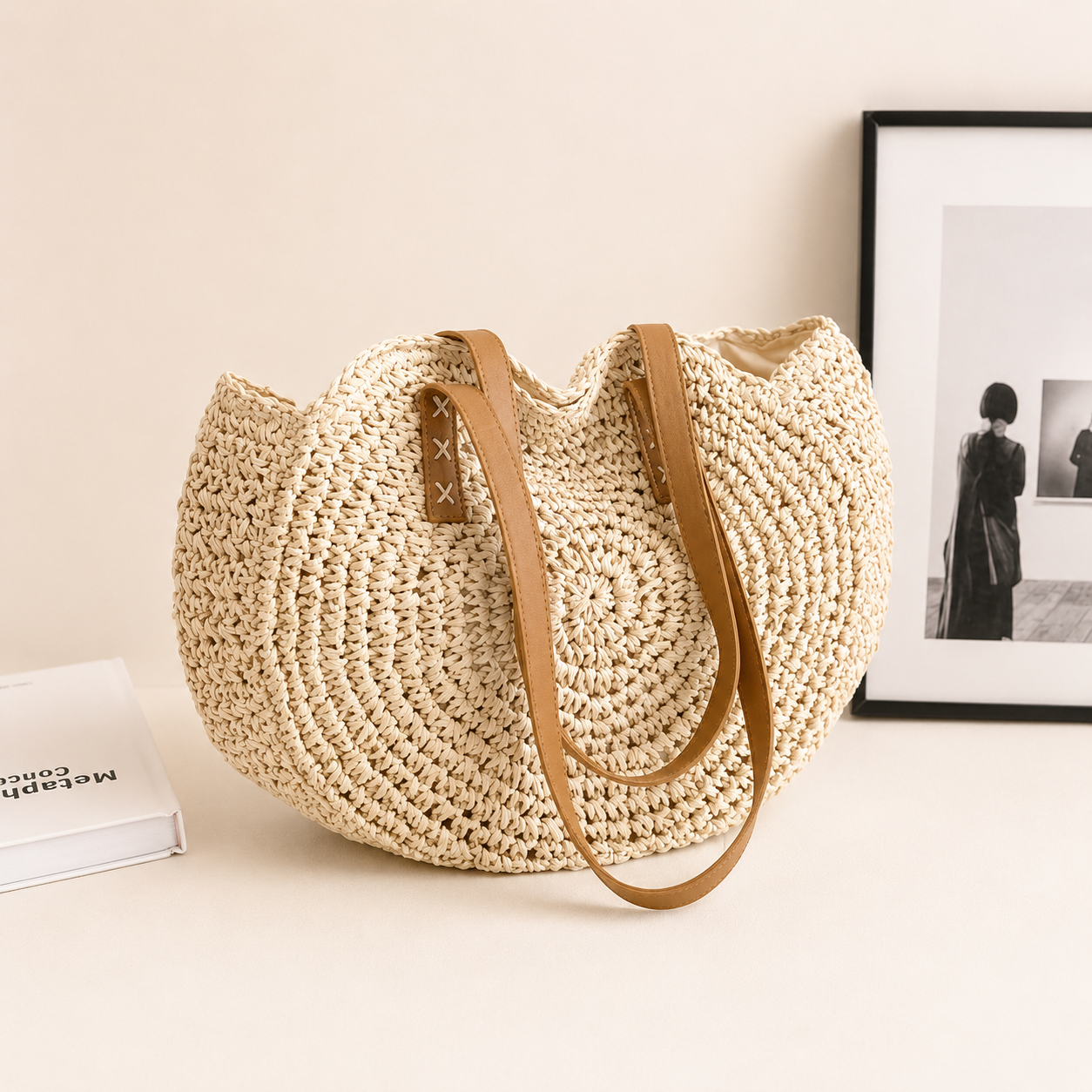 Lisa | Borsa Tonda in Paglia Intrecciata - Beige