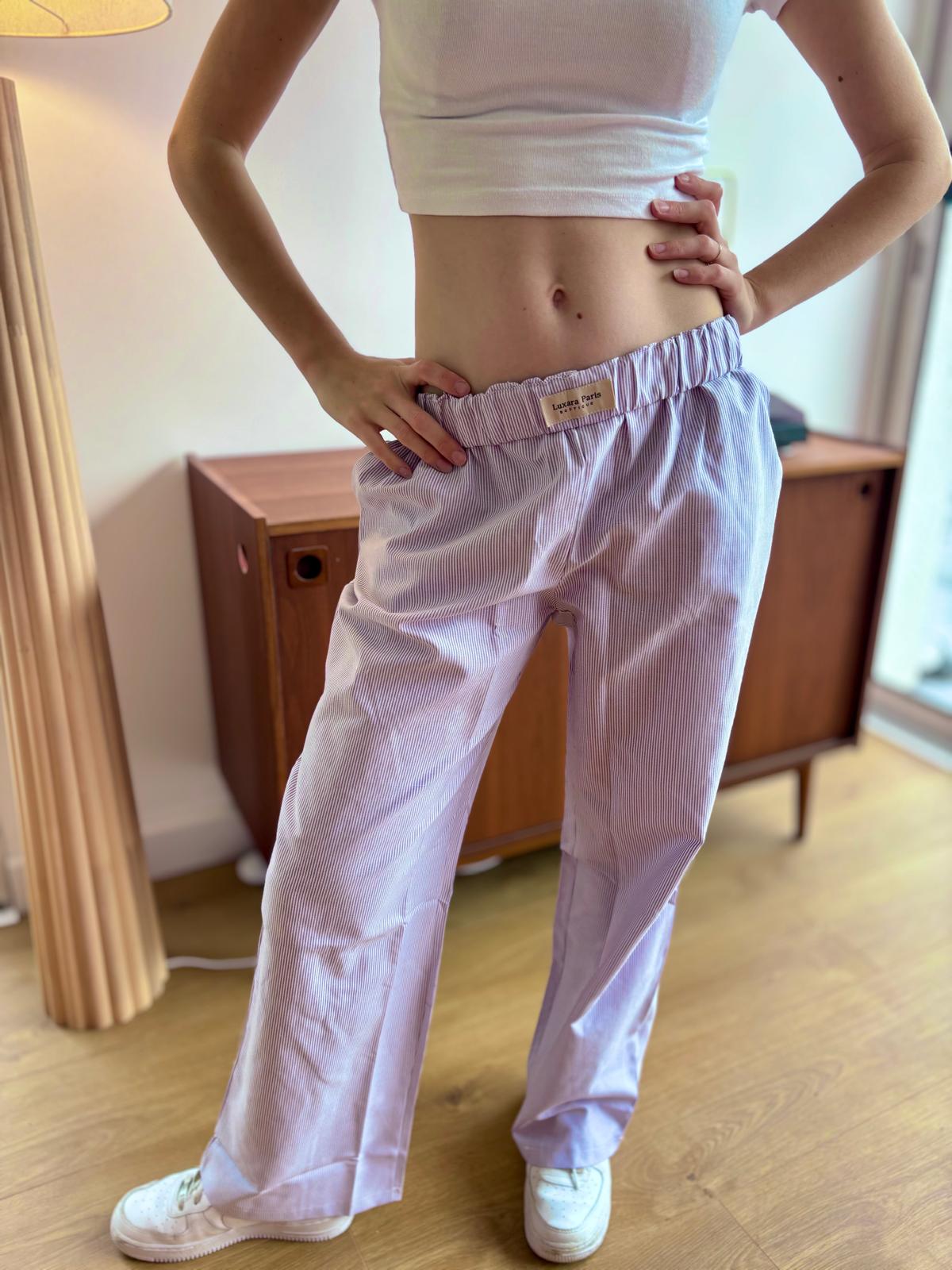 Anna - Pantaloni in Cotone a Vita Alta in Lilla