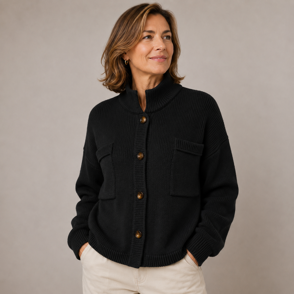 Cardigan con Collo Alto e Bottoni Augusta™