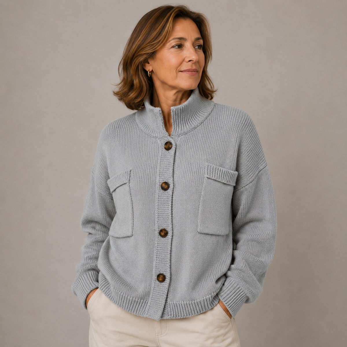 Cardigan con Collo Alto e Bottoni Augusta™