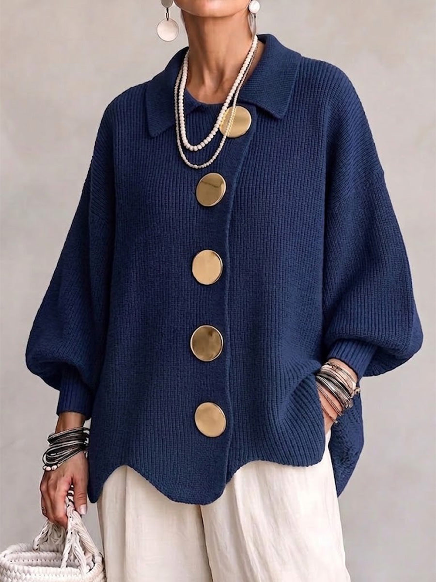 Ella | Cardigan Oversize con Collo e Grandi Bottoni in Metallo