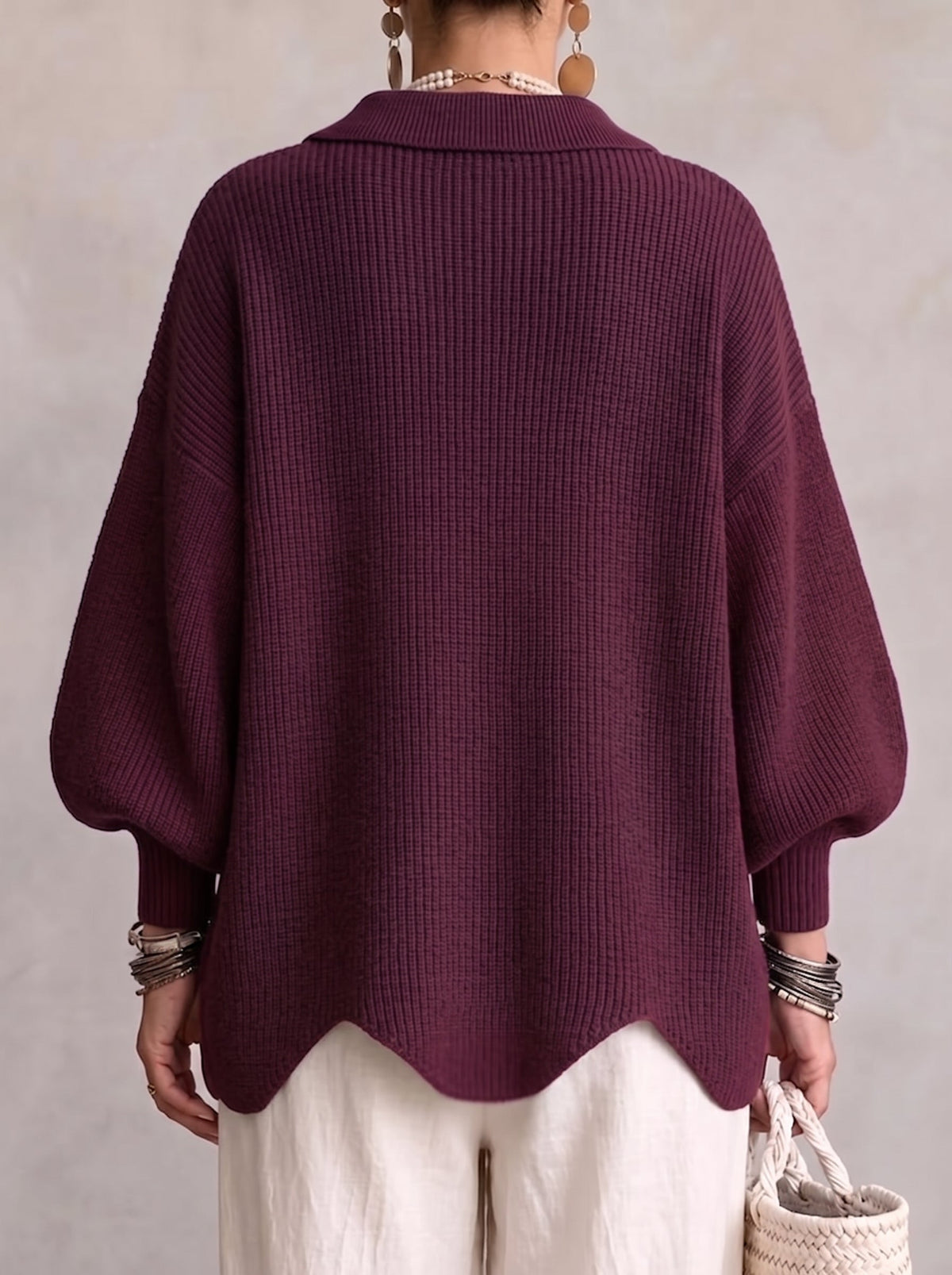 Ella | Cardigan Oversize con Collo e Grandi Bottoni in Metallo